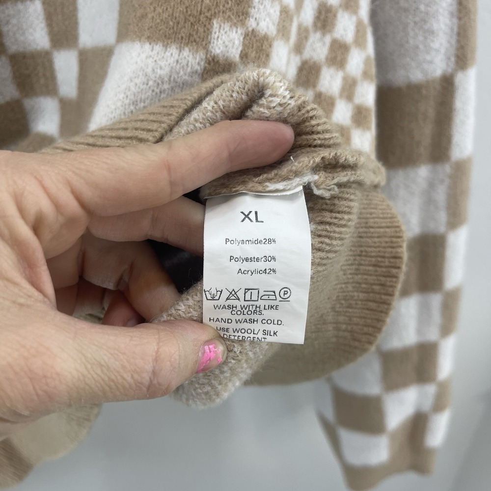 Women's Checkered Drop Shoulder Sweater XL Slouchy Oversized Cozy Feminine Soft - Picture 5 of 10